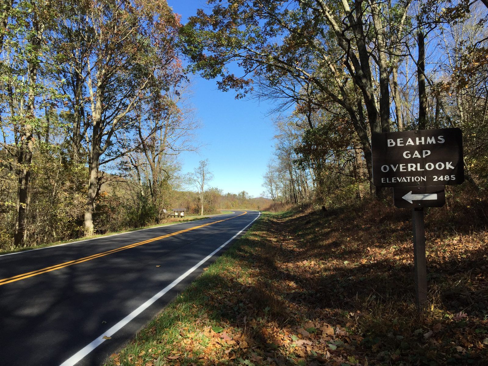 2016-10-25 12 10 01 Sign for the Beahms Gap Overlook along Shenandoah National Park's Skyline Drive on the border of Page County, Virginia and Rappahannock County, Virginia